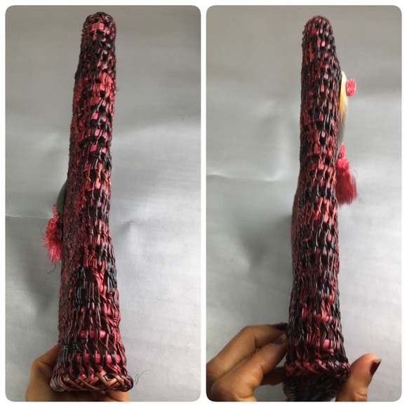 Vintage Mister Ernest red and black wicker structured clutch handbag - Picture 4 of 11